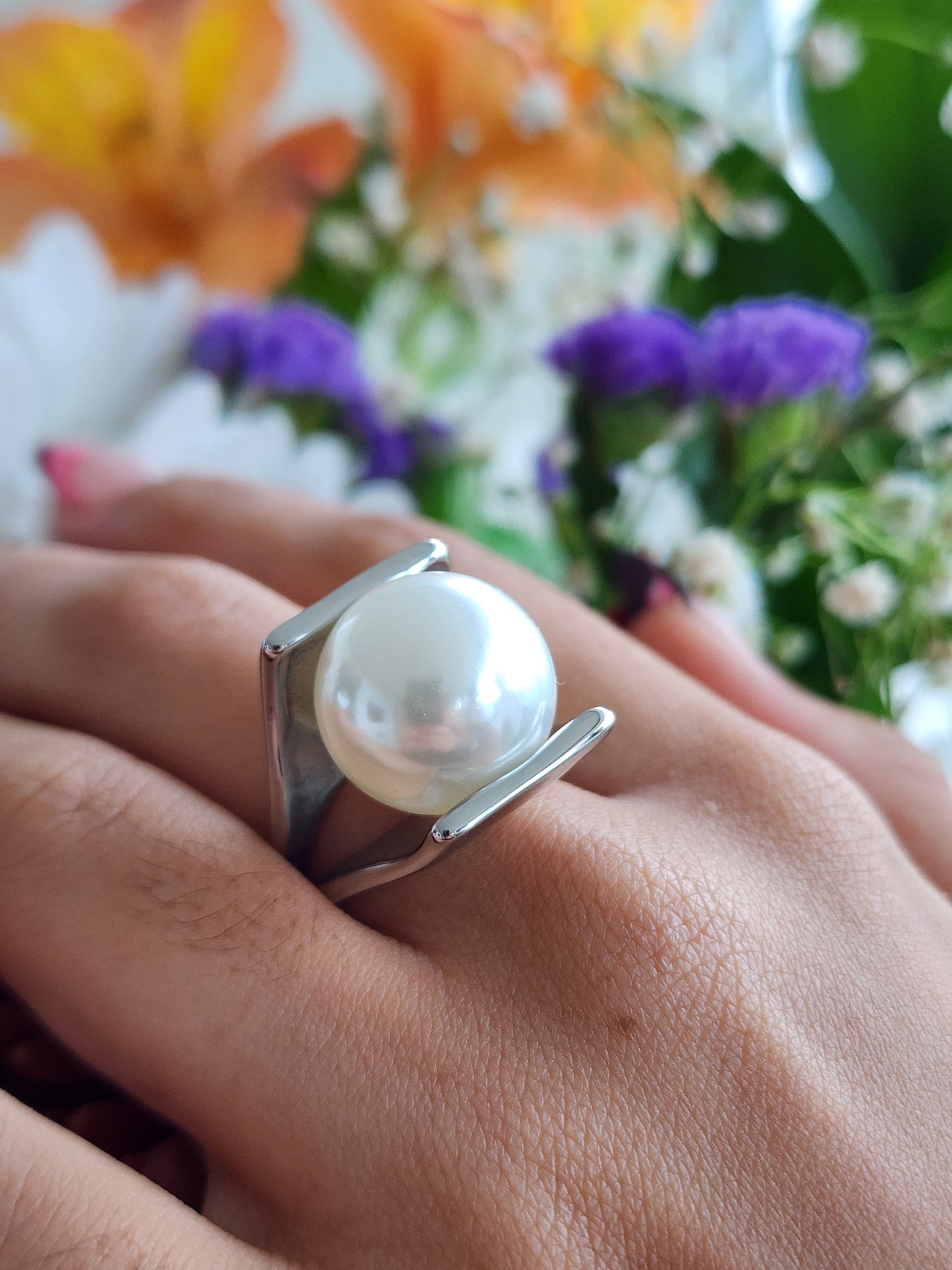 Stainless Steel Pearl Ring