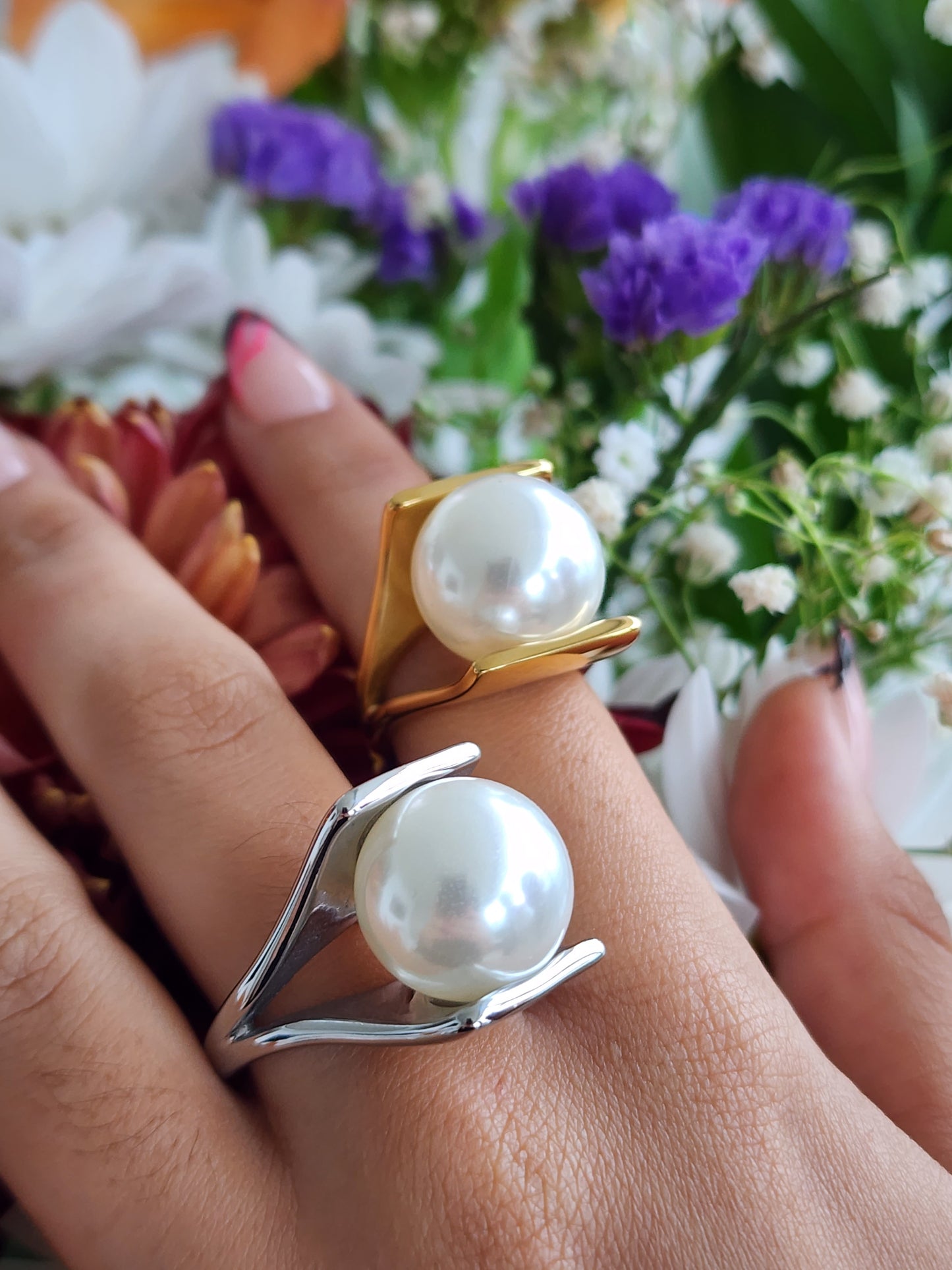 Elegant Gold plated pearl ring